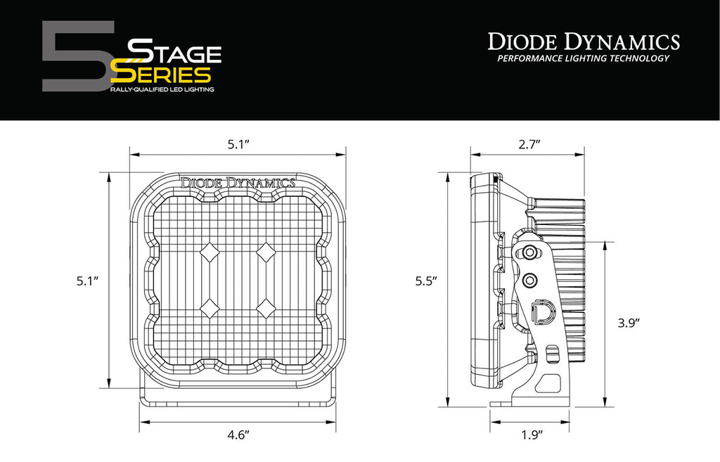 Diode Dynamics SS5 LED POD SPORT YELLOW COMBO (SINGLE)