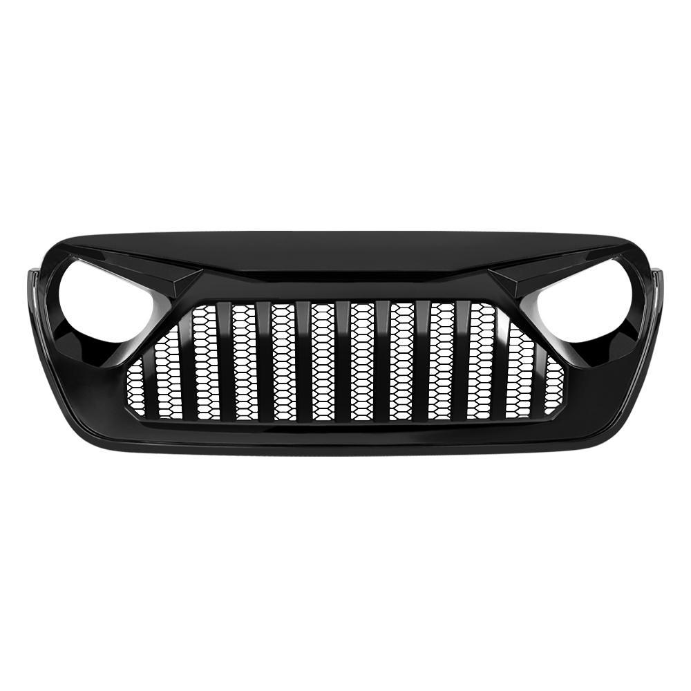 VADER GRILLE W/ MESH - GLOSSY BLACK FOR 18-23 JEEP WRANGLER JL & GLADIATOR JT W/O TRAILCAM