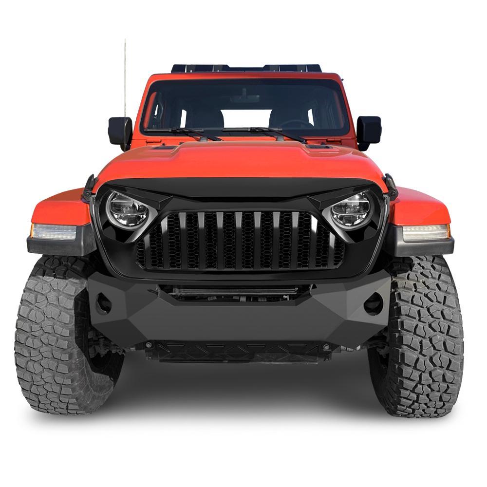 VADER GRILLE W/ MESH - GLOSSY BLACK FOR 18-23 JEEP WRANGLER JL & GLADIATOR JT W/O TRAILCAM
