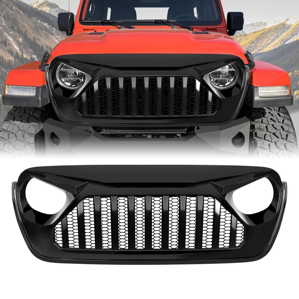 VADER GRILLE W/ MESH - GLOSSY BLACK FOR 18-23 JEEP WRANGLER JL & GLADIATOR JT W/O TRAILCAM