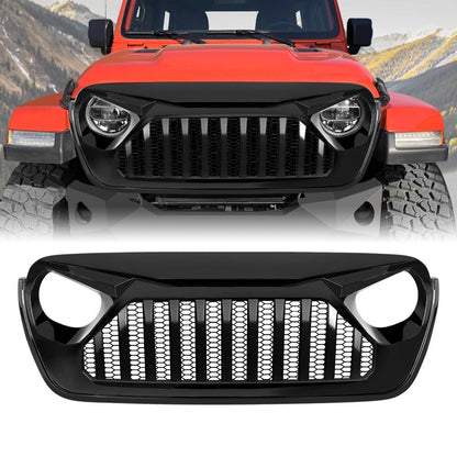VADER GRILLE W/ MESH - GLOSSY BLACK FOR 18-23 JEEP WRANGLER JL & GLADIATOR JT W/O TRAILCAM