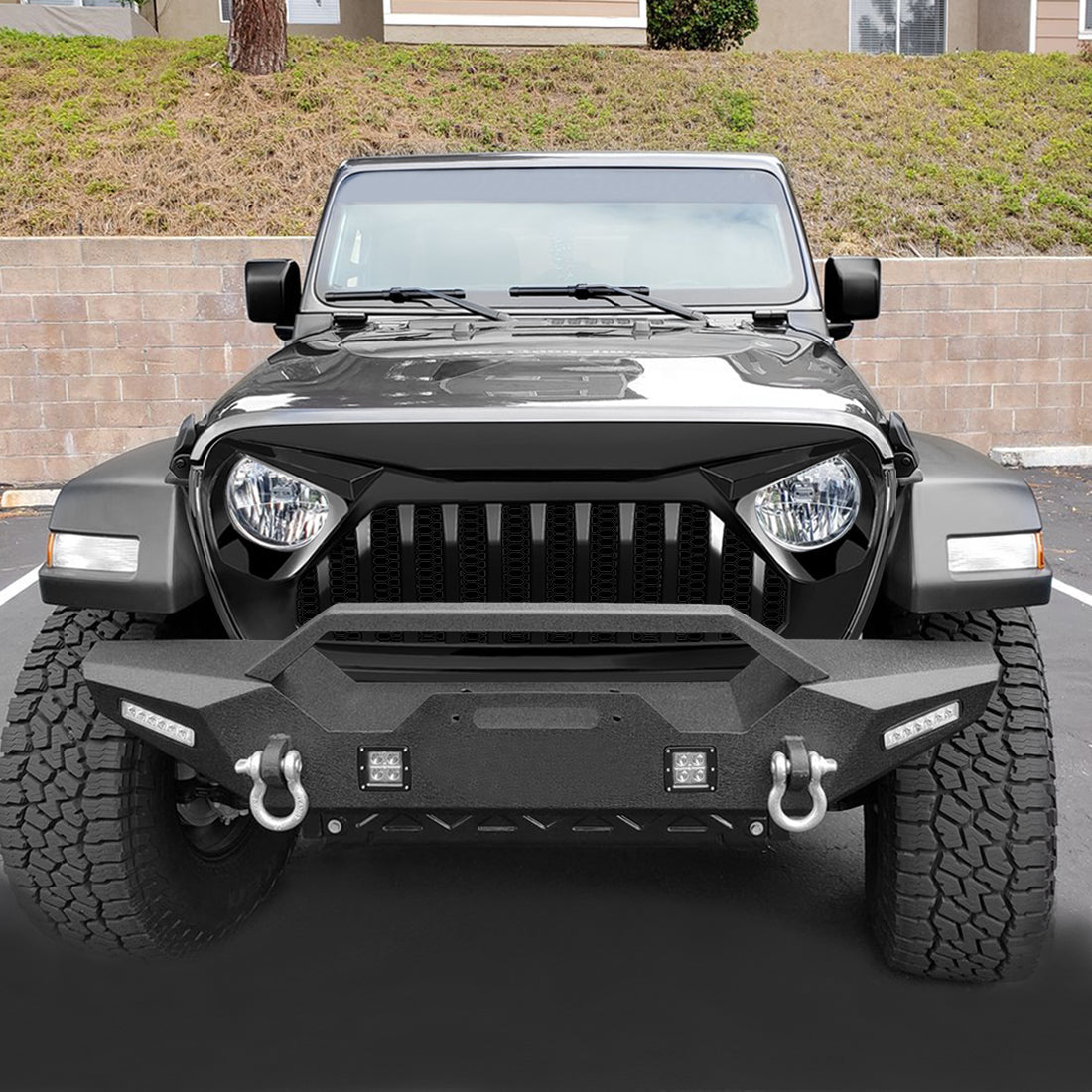VADER GRILLE W/ MESH - GLOSSY BLACK FOR 18-23 JEEP WRANGLER JL & GLADIATOR JT W/O TRAILCAM