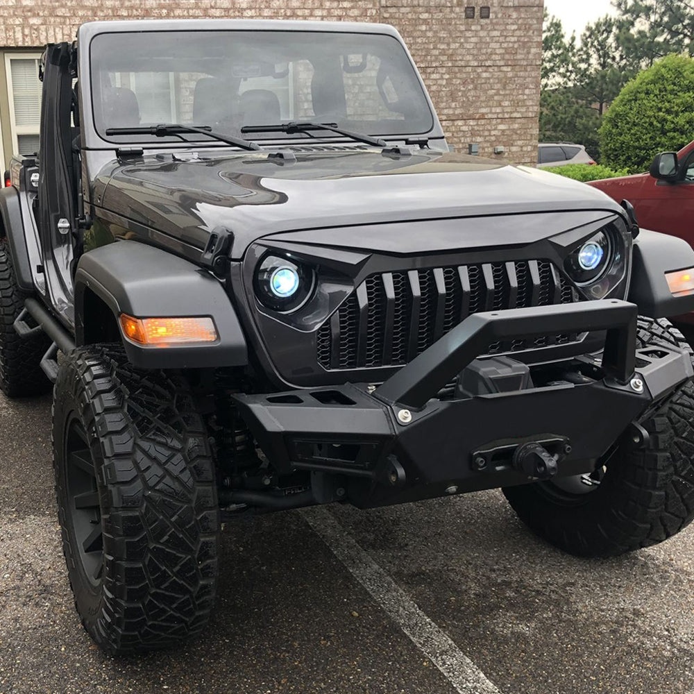 VADER GRILLE W/ MESH - GLOSSY BLACK FOR 18-23 JEEP WRANGLER JL & GLADIATOR JT W/O TRAILCAM