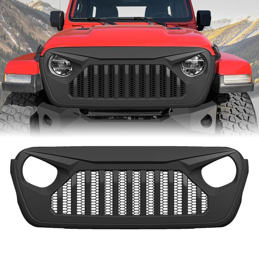 VADER GRILLE W/ MESH - MATTE BLACK FOR 18-23 JEEP WRANGLER JL & GLADIATOR JT W/O TRAILCAM