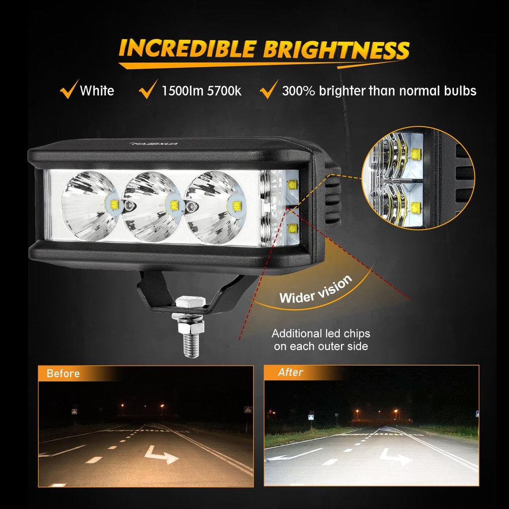 5 INCH LED LIGHT BAR SQUARE SIDE SHOOTER LED POD LIGHTS 6500K WHITE WITH WIRING HARNESS FOR SUV ATV UTV TRUCKS PICKUP BOAT