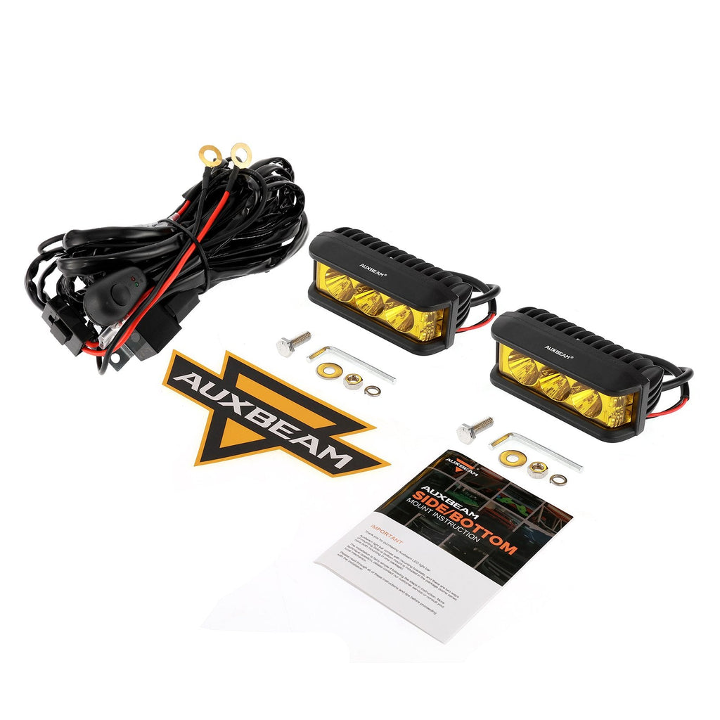 5 INCH LED LIGHT BAR SQUARE SIDE SHOOTER LED POD LIGHTS 3500K YELLOW WITH WIRING HARNESS FOR SUV ATV UTV TRUCKS PICKUP BOAT