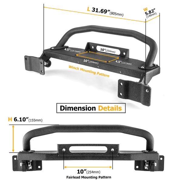 2021-2023 Ford Bronco Steel Front Bumper Bull Bar with Winch Frame & D-rings Bracket