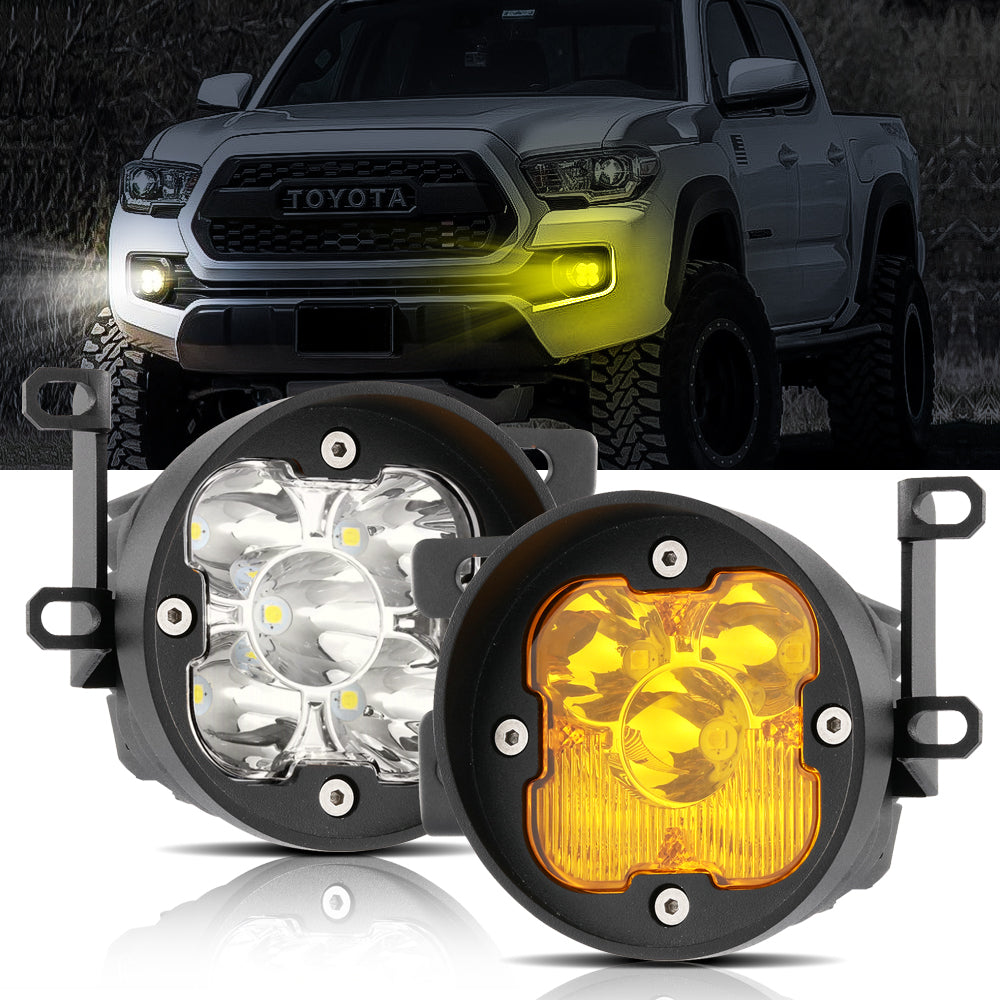 3 INCH 80W 9600LM LED FOG LIGHTS KIT WHITE/YELLOW BEAM FOR 2012-2022 TACOMA/ 2010-2022 4RUNNER / 2014-2022 TUNDRA