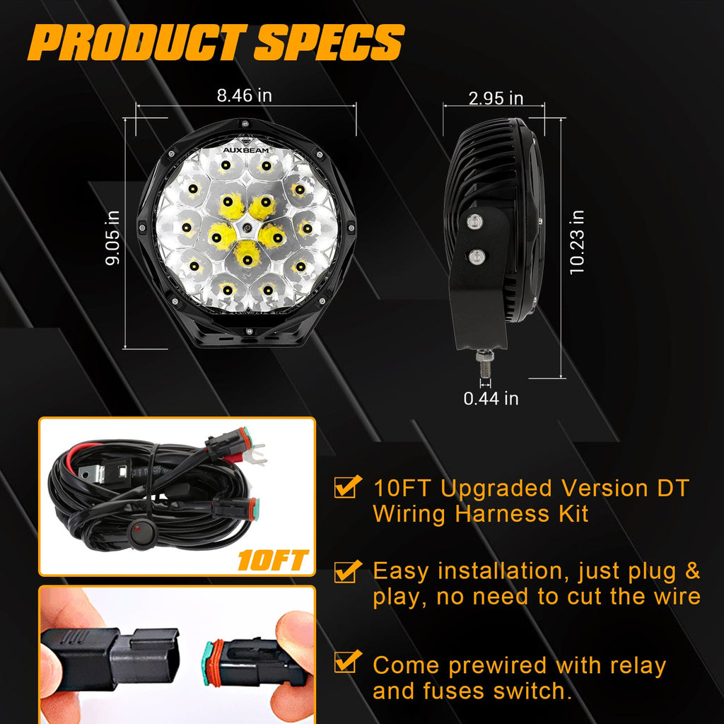 (2PCS/SET) 8.5 INCH 150W ROUND OFF ROAD LIGHTS SPOT BEAM LED DRIVING LIGHTS