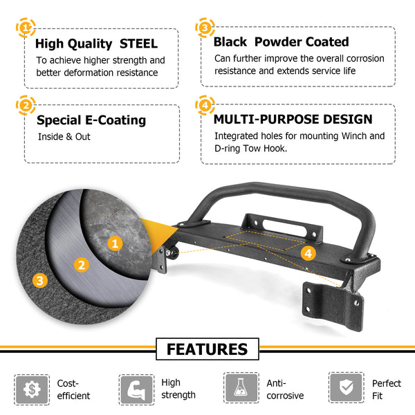 2021-2023 Ford Bronco Steel Front Bumper Bull Bar with Winch Frame & D-rings Bracket