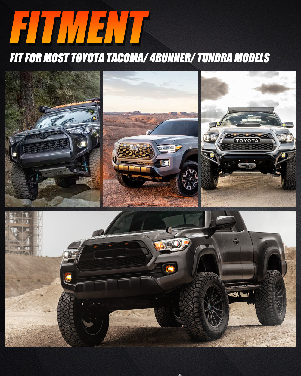 3 INCH 96W 9600LM 6 MODES LED FOG LIGHTS KIT WHITE YELLOW FLASHING FOR 2012-2022 TACOMA/ 2010-2022  4RUNNER / 2014-2022 TUNDRA