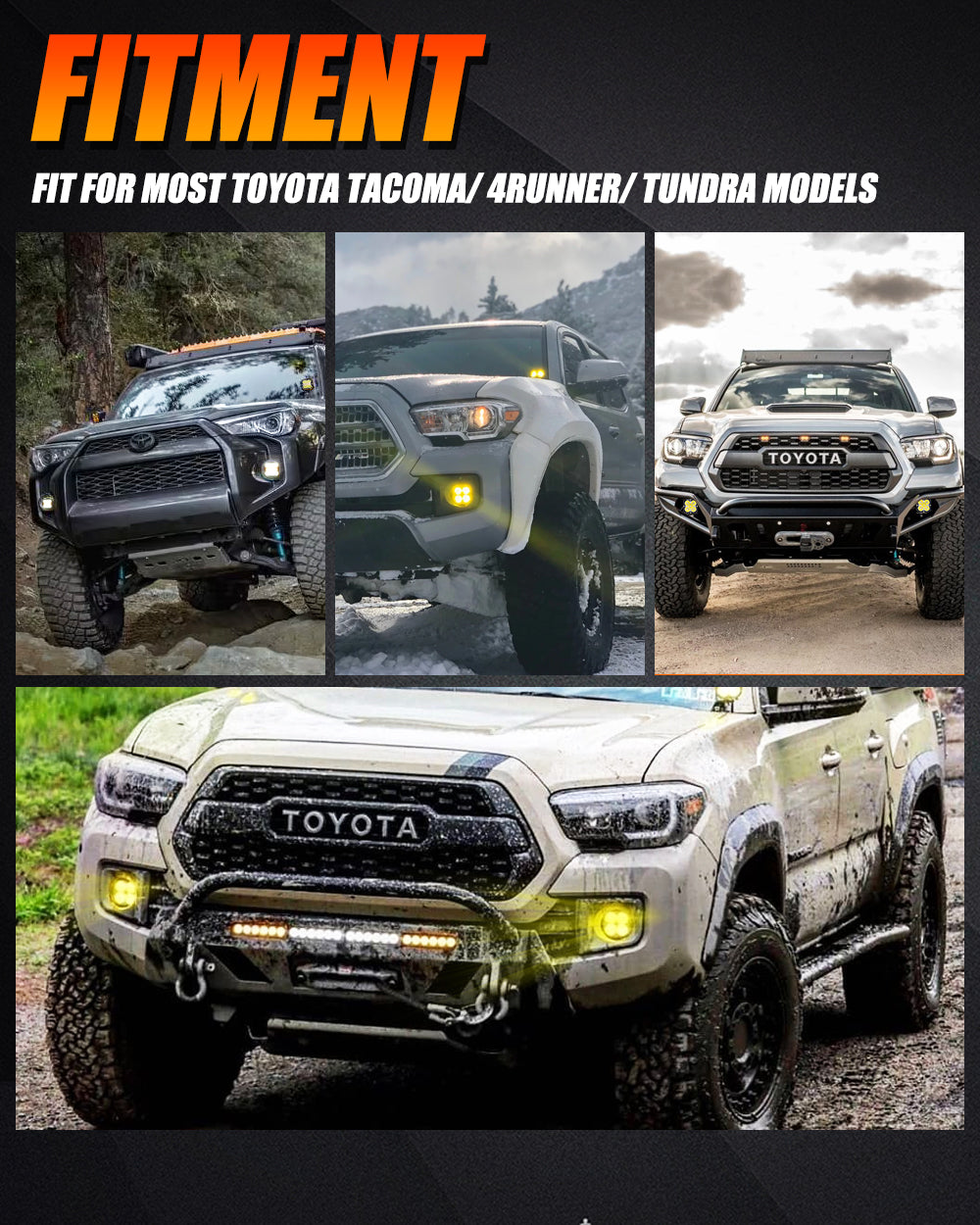 3 INCH 80W 9600LM LED FOG LIGHTS KIT WHITE/YELLOW BEAM FOR 2012-2022 TACOMA/ 2010-2022 4RUNNER / 2014-2022 TUNDRA