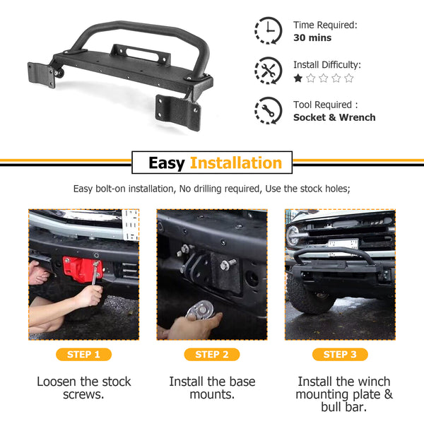 2021-2023 Ford Bronco Steel Front Bumper Bull Bar with Winch Frame & D-rings Bracket