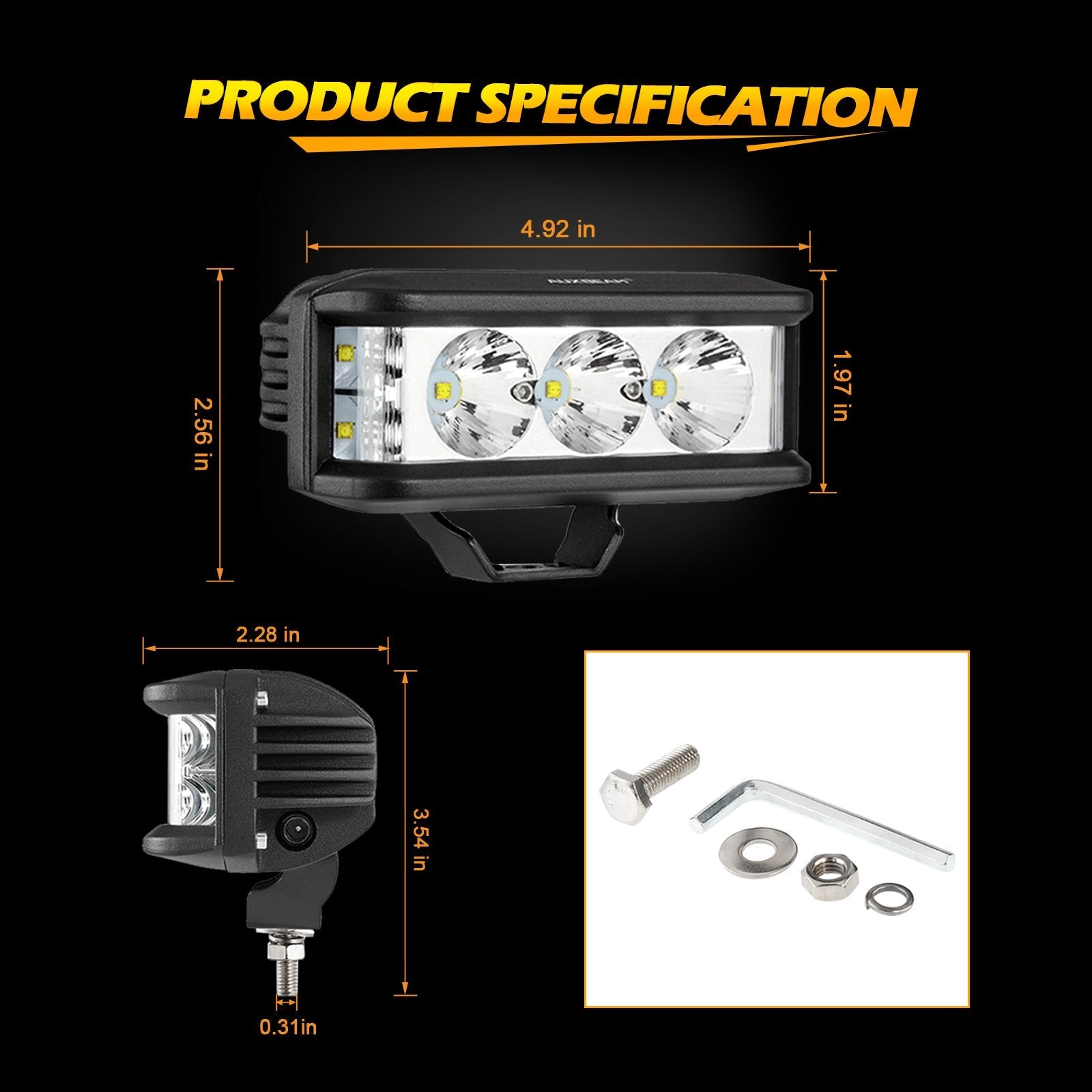 5 INCH LED LIGHT BAR SQUARE SIDE SHOOTER LED POD LIGHTS 6500K WHITE WITH WIRING HARNESS FOR SUV ATV UTV TRUCKS PICKUP BOAT