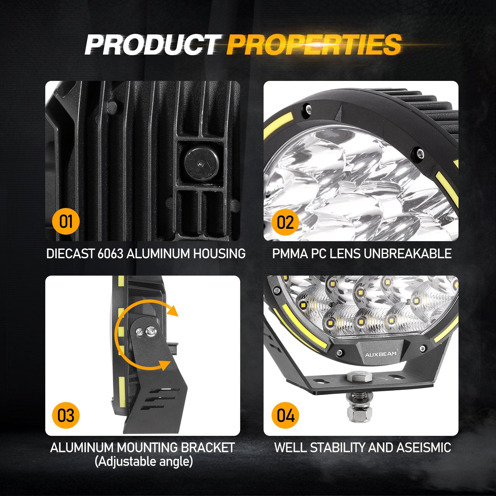 (2PCS/SET) 9 INCH 270W 37776LM 360-PRO SERIES OFFROAD LED DRIVING LIGHTS+AMBER/BLACK COVERS(OPTIONAL)