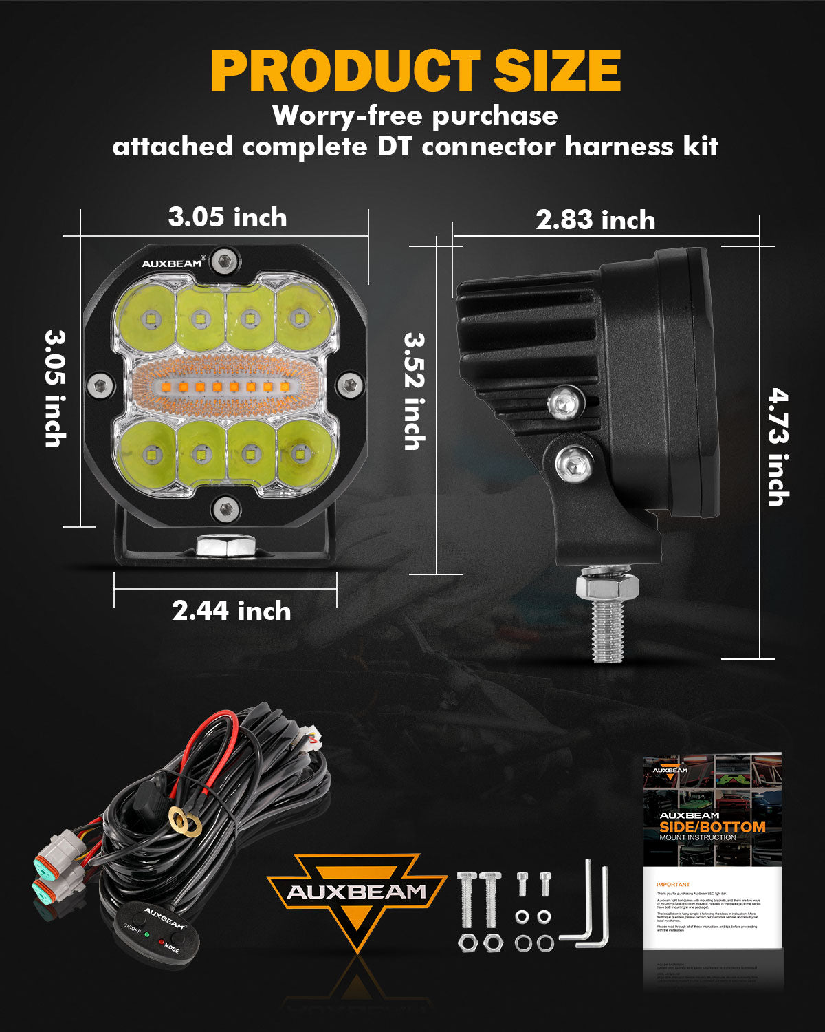 3 INCH 96W 9600LM 6 MODES LED FOG LIGHTS KIT WHITE YELLOW FLASHING FOR 2012-2022 TACOMA/ 2010-2022  4RUNNER / 2014-2022 TUNDRA